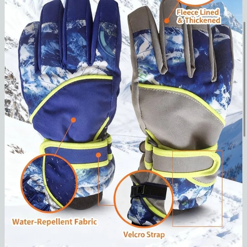 Kids-Waterproof-Ski-Gloves - Boys-Girls Winter-Snow-Glove Thickening Warm 4-7 y